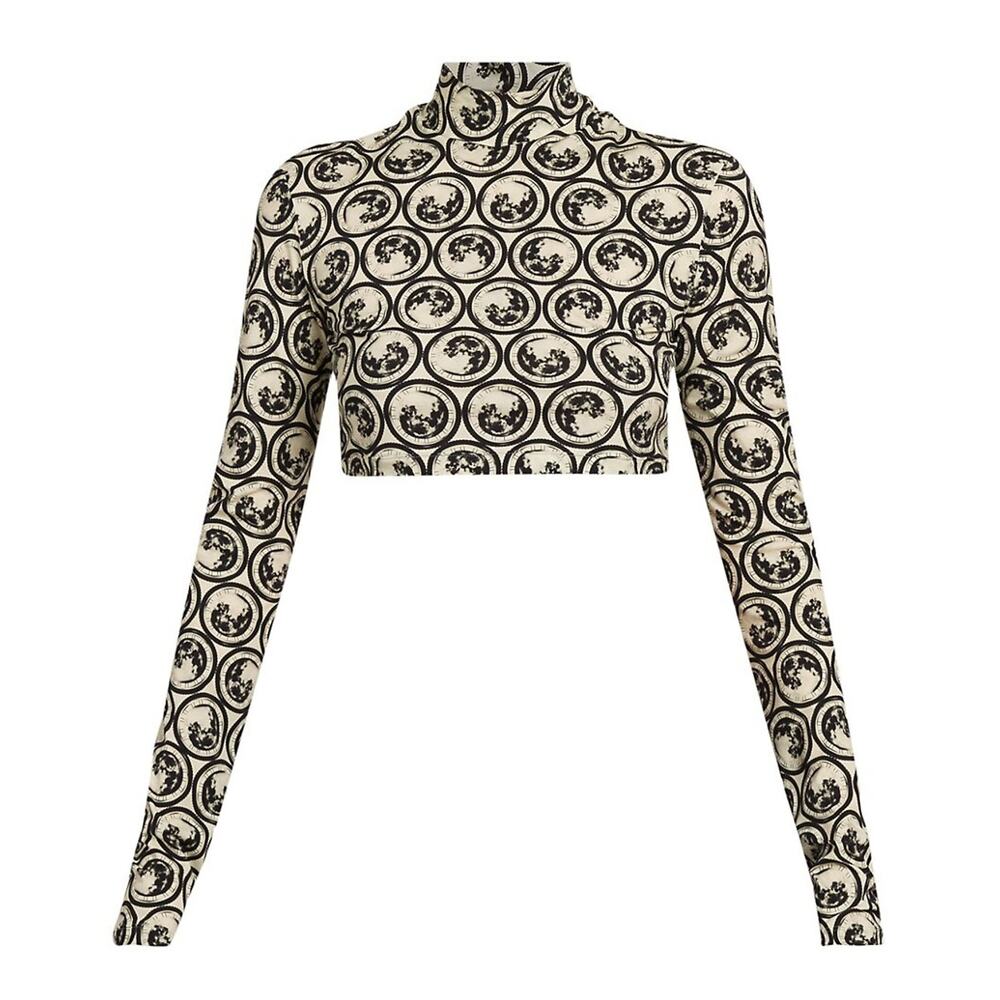 Off-White Cropped White Black Moon-Print Turtleneck Size 36 IT / 0 US